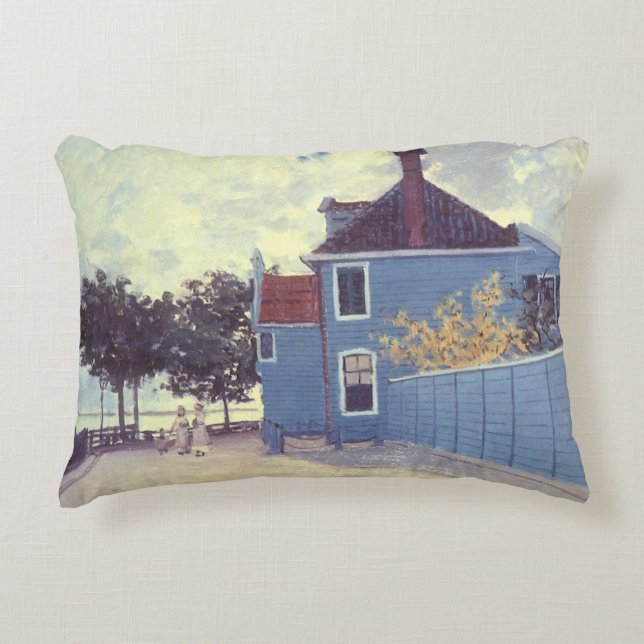 Blue House at Zaandam by Claude Monet Accent Pillow (Front)