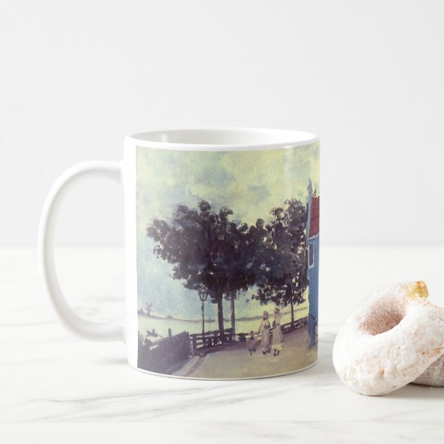 Blue House at Zaandam by Claude Monet Coffee Mug (With Donut)