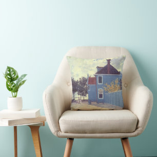 Blue House at Zaandam by Claude Monet Throw Pillow