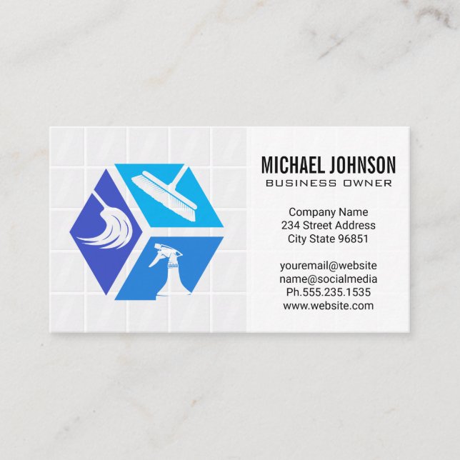 Blue House Cleaning Icons | Bathroom Tiles Business Card (Front)