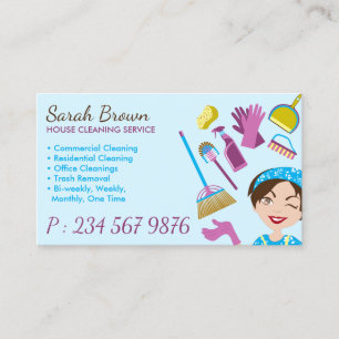 Blue House Cleaning Janitorial Gloved Apron Maid Business Card