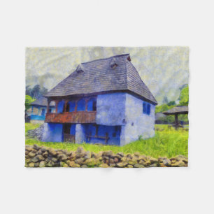 Blue house painting fleece blanket