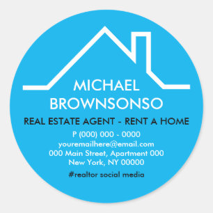 Blue House Roof Logo Real estate agent Classic Round Sticker