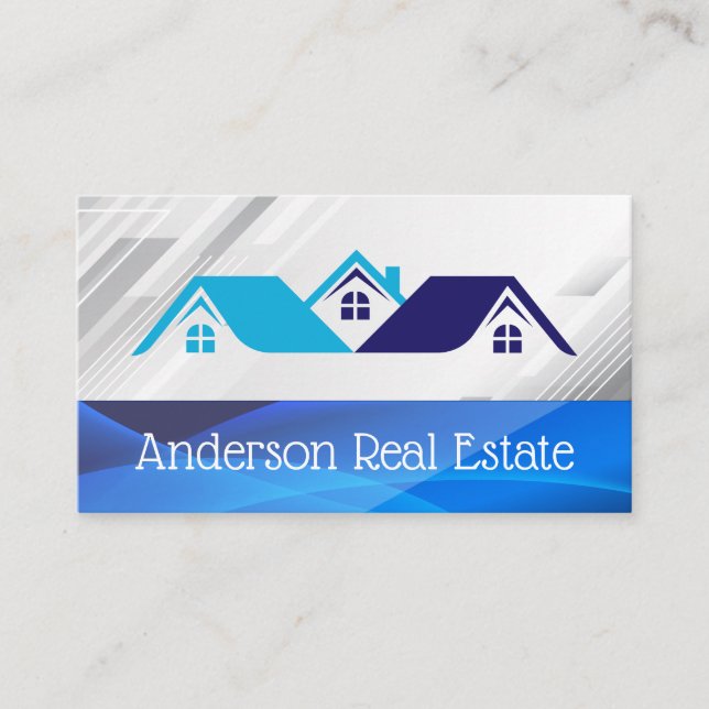 Blue Houses Real Estate Logo | Properties Business Card (Front)
