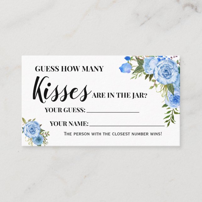 Blue How Many Kisses Bridal Shower Game Card (Front)