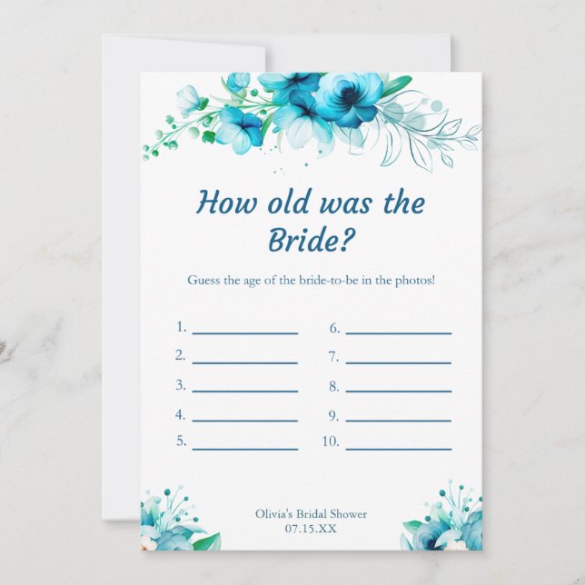 Blue How Old Was the Bride Bridal Shower Game Card (Front)