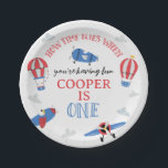Blue How Time Flies Plane 1st Birthday Paper Plate<br><div class="desc">Blue How Time Flies Plane 1st Birthday Paper Plate 

Blue,  red with a touch of yellow how time flies first birthday paper plate for a baby boy featuring some planes,  hot air balloons and clouds.</div>