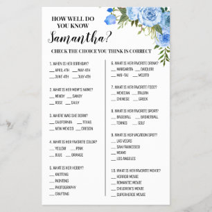Blue How well do you know Bride Shower Game card
