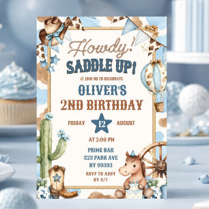 Blue Howdy Cowboy Birthday Invitation