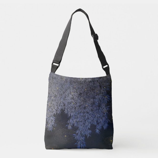Blue-hued Leafs Intricately Pattern Gold Ripples  Crossbody Bag (Front)