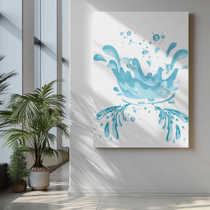 Blue hues water splashes and water drops canvas print