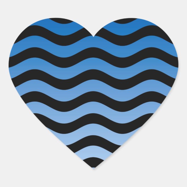 Blue Hues Wavy Stripes Decor Heart Sticker (Front)