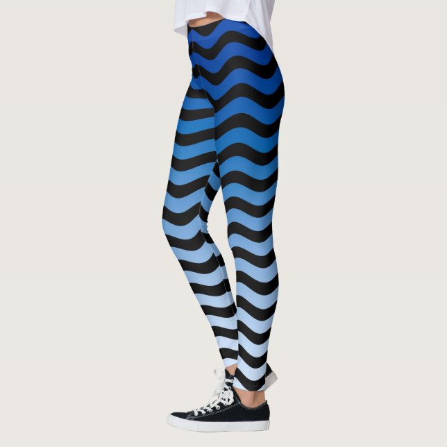 Blue Hues Wavy Stripes Decor on Leggings (Left)