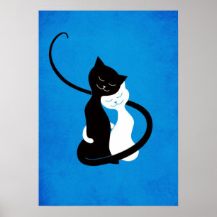 Blue Hugging Love Cats Poster