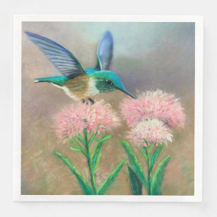 Blue Hummingbird and Pink Flowers Paper Napkin