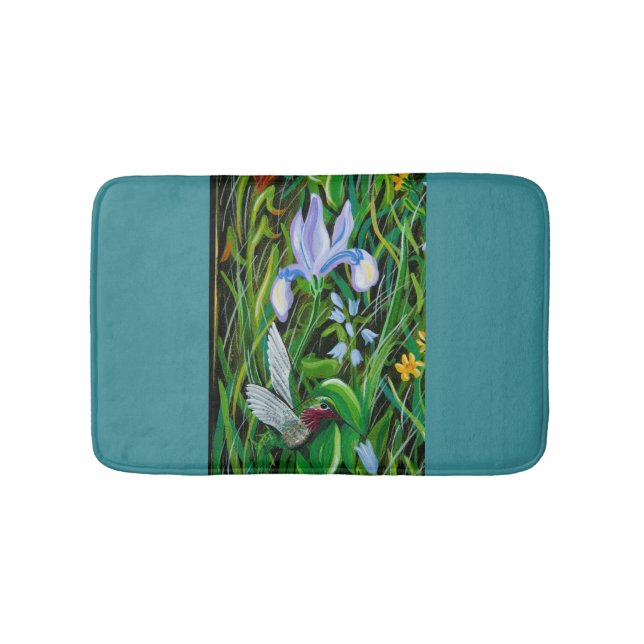 Blue Hummingbird Bath Mat (Front)