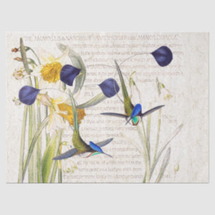 Blue Hummingbird Bird Daffodil Flower Tissue Paper