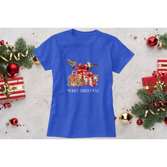 Blue Hummingbird Christmas T-Shirt with Gift Boxes (Creator Uploaded)