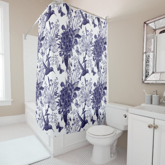 Blue Hummingbird Floral Pattern (In Situ)