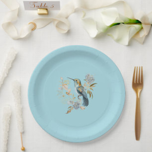 Blue Hummingbird Hydrangea Flowers  Paper Plate