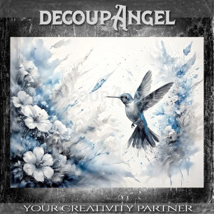 Blue Hummingbird in Flight Decoupage Tissue Paper