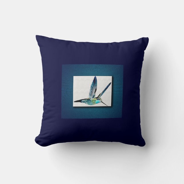 Blue Hummingbird Throw Pillow (Front)