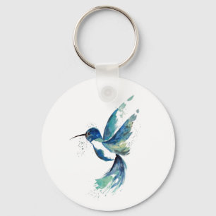 Blue Hummingbird Watercolor Keychain