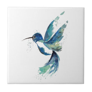Blue Hummingbird Watercolor Tile