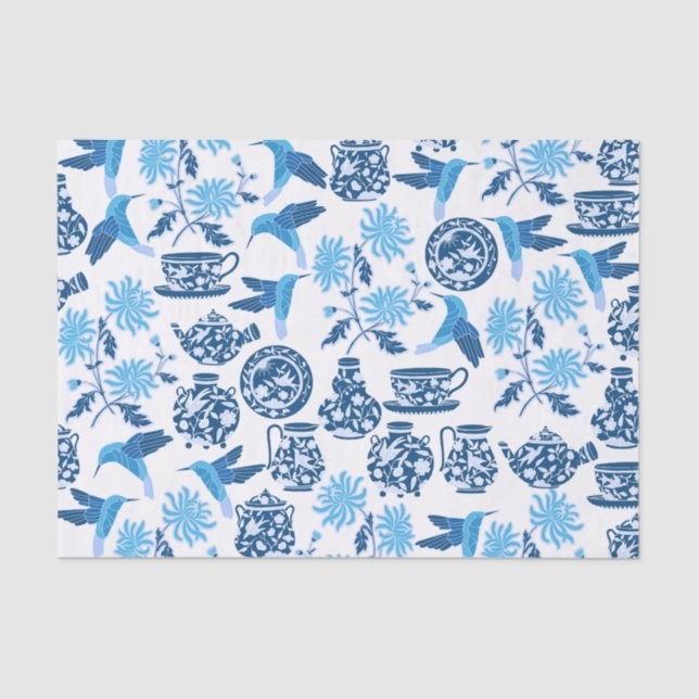 Blue Hummingbirds and Flowers Tissue Paper (Front)