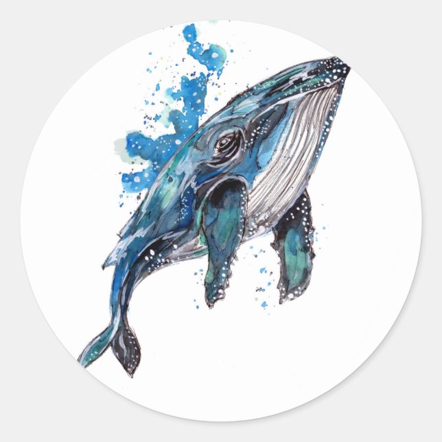 Blue Humpback Whale Classic Round Sticker (Front)