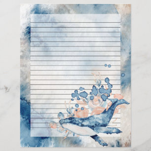 Blue Humpback Whale Lined Letter Writing Paper