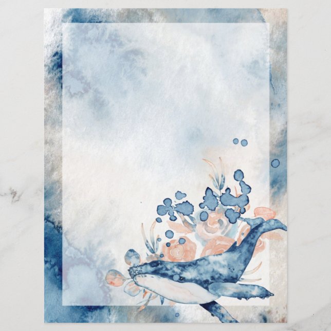 Blue Humpback Whale Unlined Letter Writing Paper (Front)