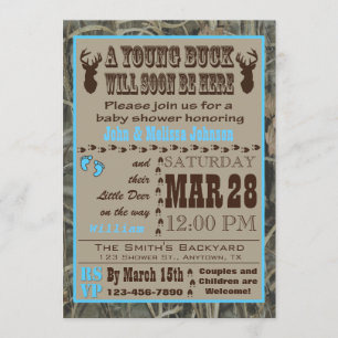 Blue Hunting Camo Baby Shower Invitations