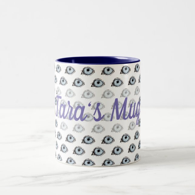 Blue Husky Eye Pattern Two-Tone Coffee Mug (Center)