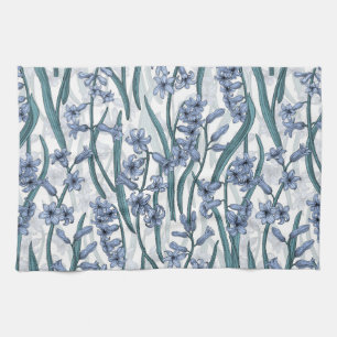 Blue Hyacinth flowers on white Kitchen Towel