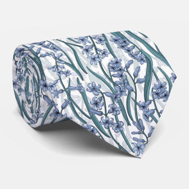Blue Hyacinth flowers on white Tie (Rolled)