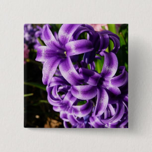 Blue Hyacinth II Spring Floral 2 Inch Square Button
