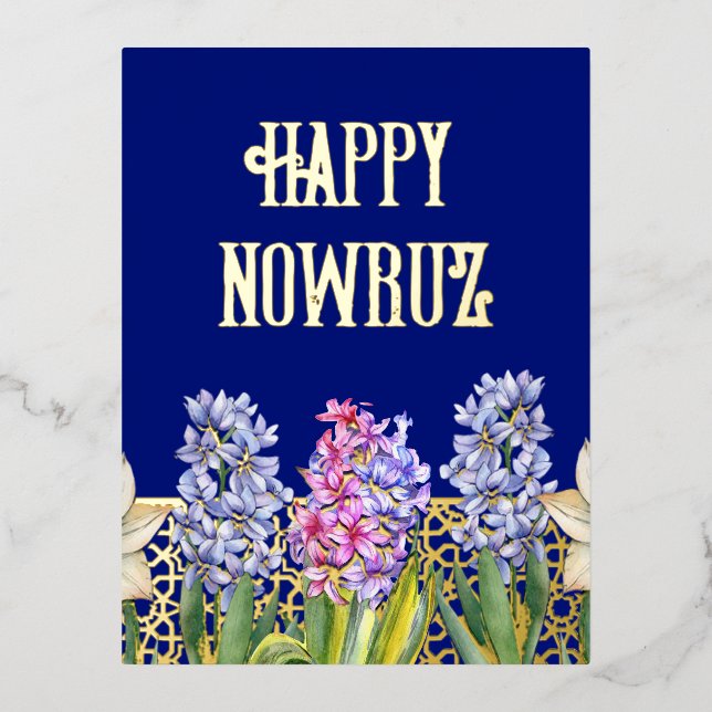 Blue Hyacinth Spring Blossoms Foil Postcard (Front)