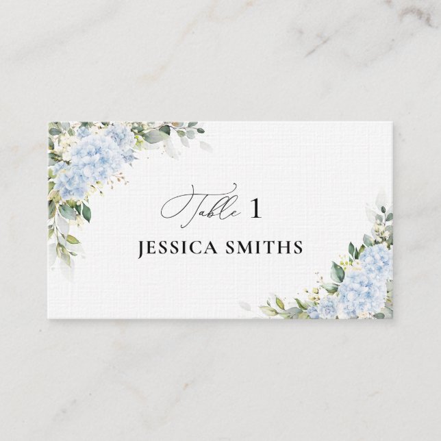 Blue Hydrange Floral Flat Place Card (Front)