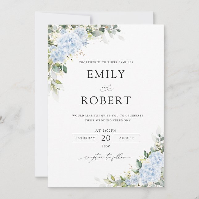 Blue Hydrange Floral Wedding Invitation (Front)