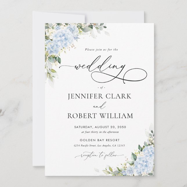 Blue Hydrange Floral Wedding Invitation (Front)