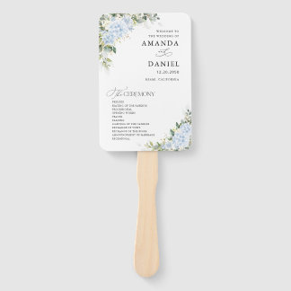 Blue Hydrange Floral Wedding Program Hand Fan