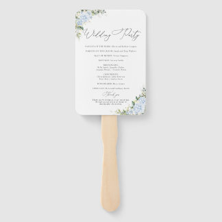 Blue Hydrange Floral Wedding Program Hand Fan