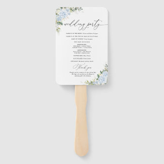 Blue Hydrange Floral Wedding Program Hand Fan