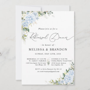 Blue Hydrange Floral Wedding Rehearsal Dinner Invitation