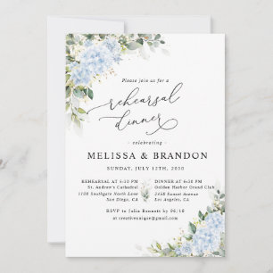 Blue Hydrange Floral Wedding Rehearsal Dinner Invitation