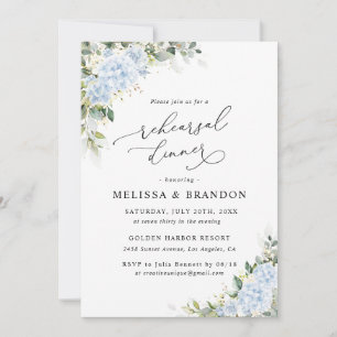 Blue Hydrange Floral Wedding Rehearsal Dinner Invitation