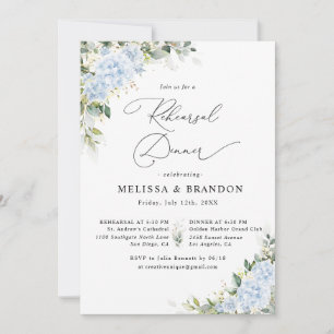 Blue Hydrange Floral Wedding Rehearsal Dinner Invitation