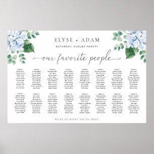 Blue Hydrangea 16 Table Seating Chart Poster