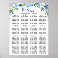 Blue Hydrangea  16 Tables Wedding SEATING CHART
